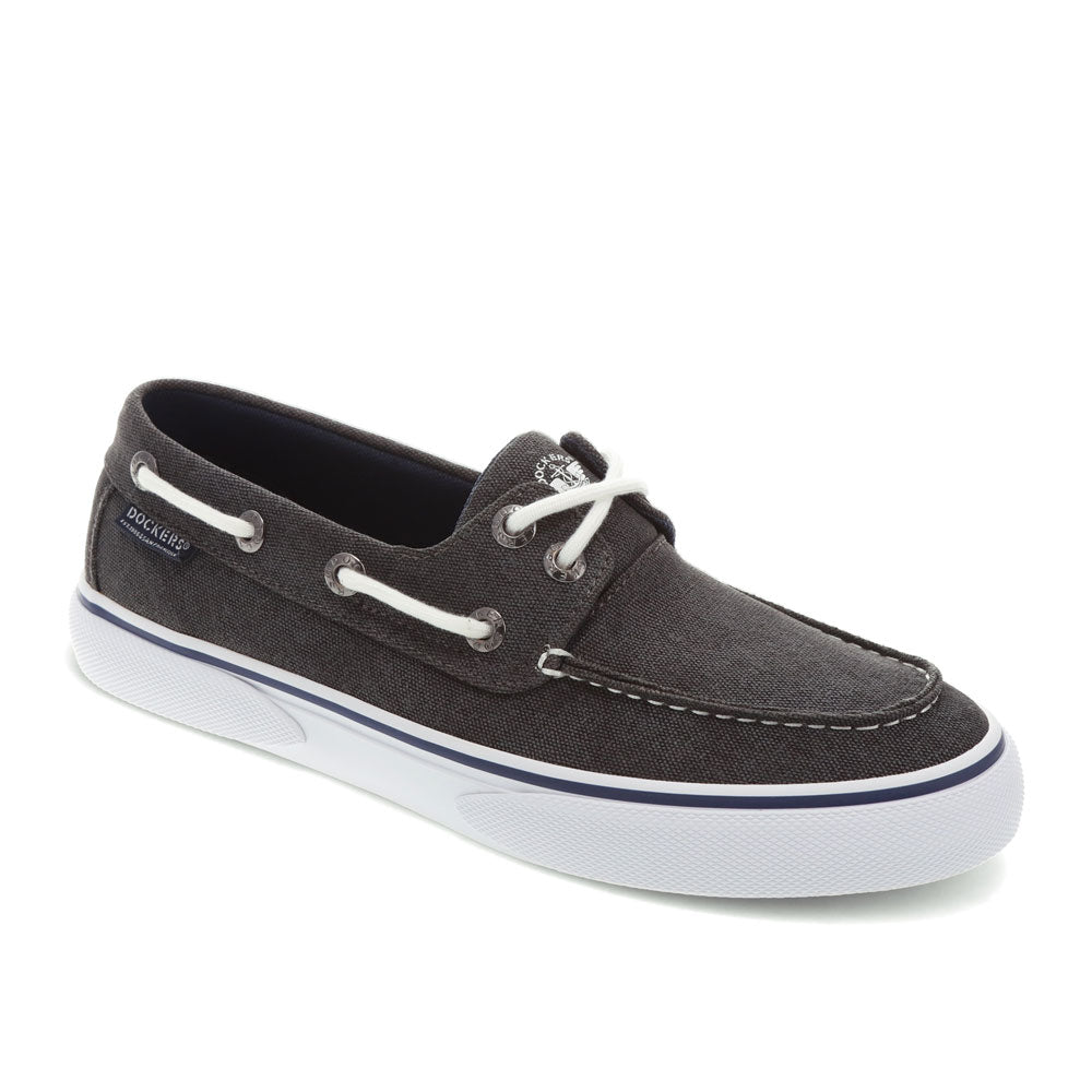 Black-Dockers Mens Rowe Canvas Casual Lace Up Boat Shoe