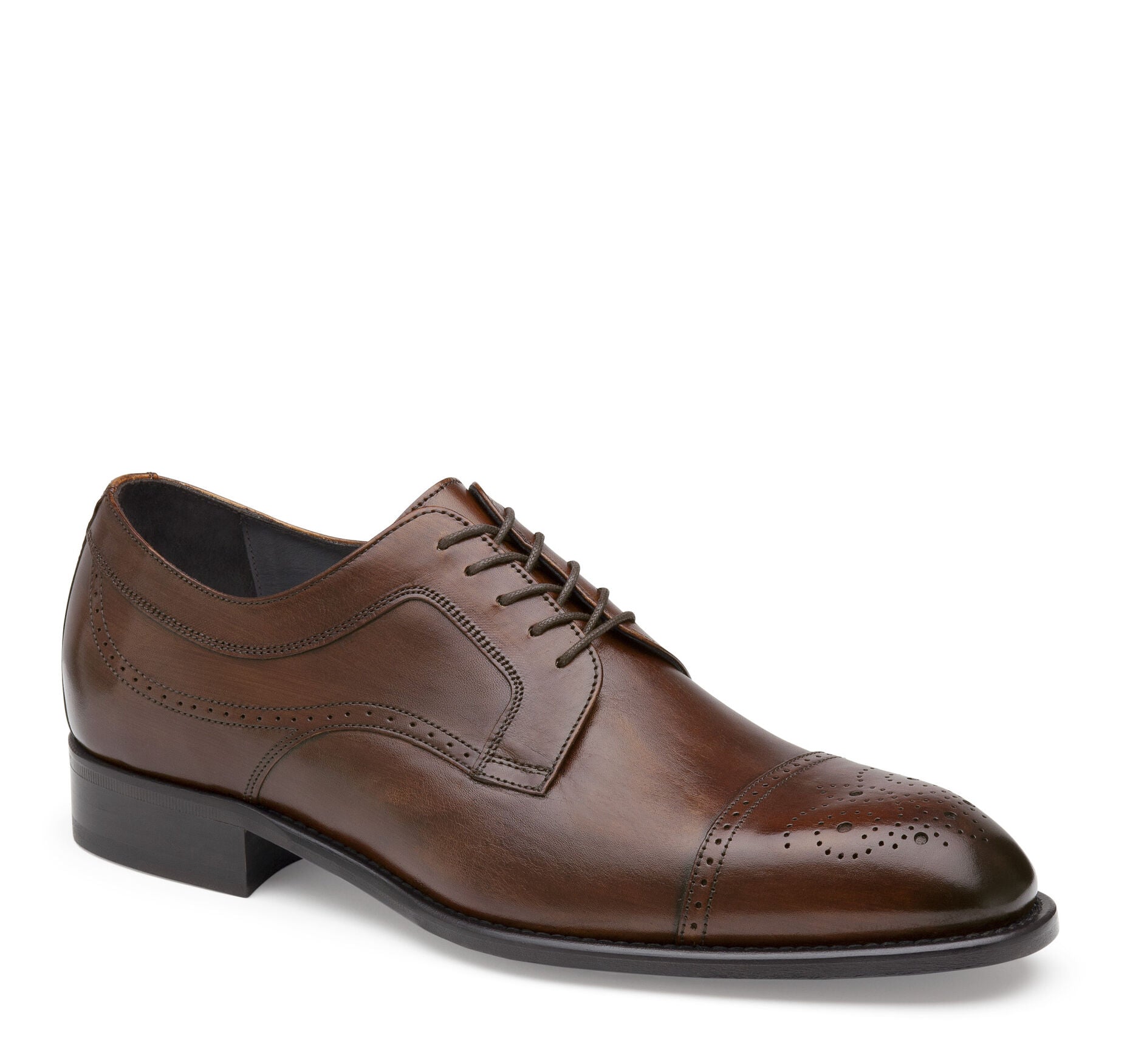 Brown Italian Calfskin-Johnston & Murphy Ellsworth Cap Toe Lace-Up Dress Shoe