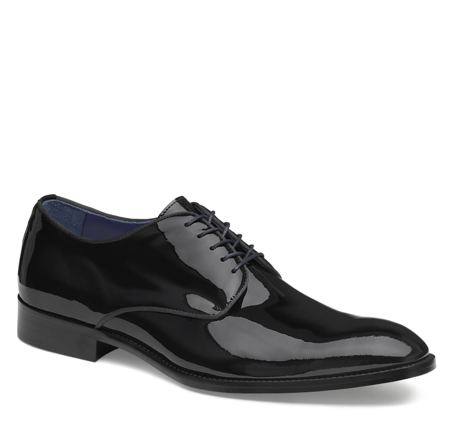 Black Italian Patent Calfskin-Johnston & Murphy Kinser Plain Toe Lace-Up Dress Shoe