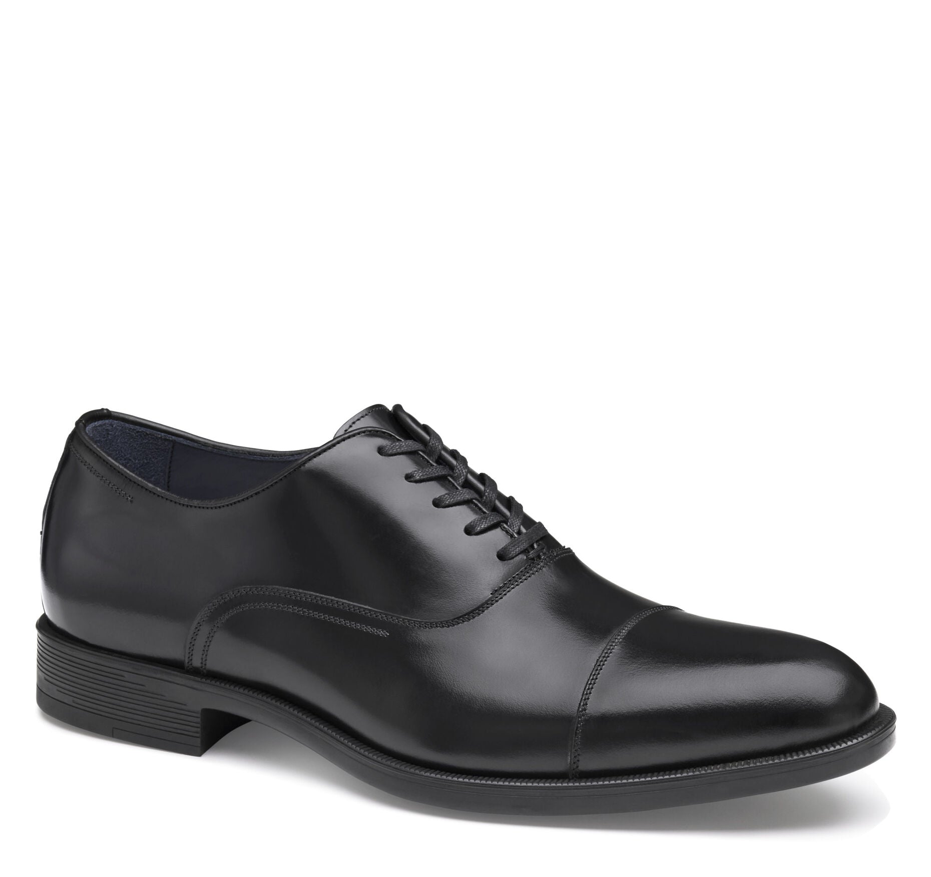 Black Italian Calfskin-Johnston & Murphy Flynch Cap Toe Lace-Up  Dress Shoe