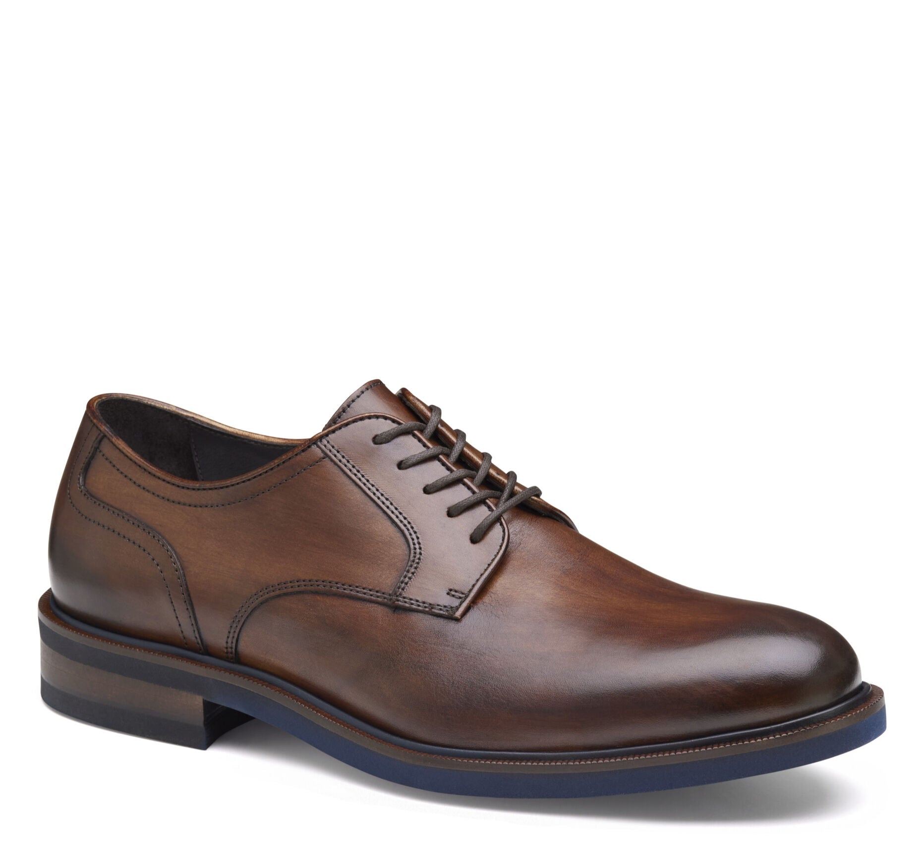 Brown Italian Calfskin-Johnston & Murphy Hartley Plain Toe Lace-Up Dress Casual Shoe