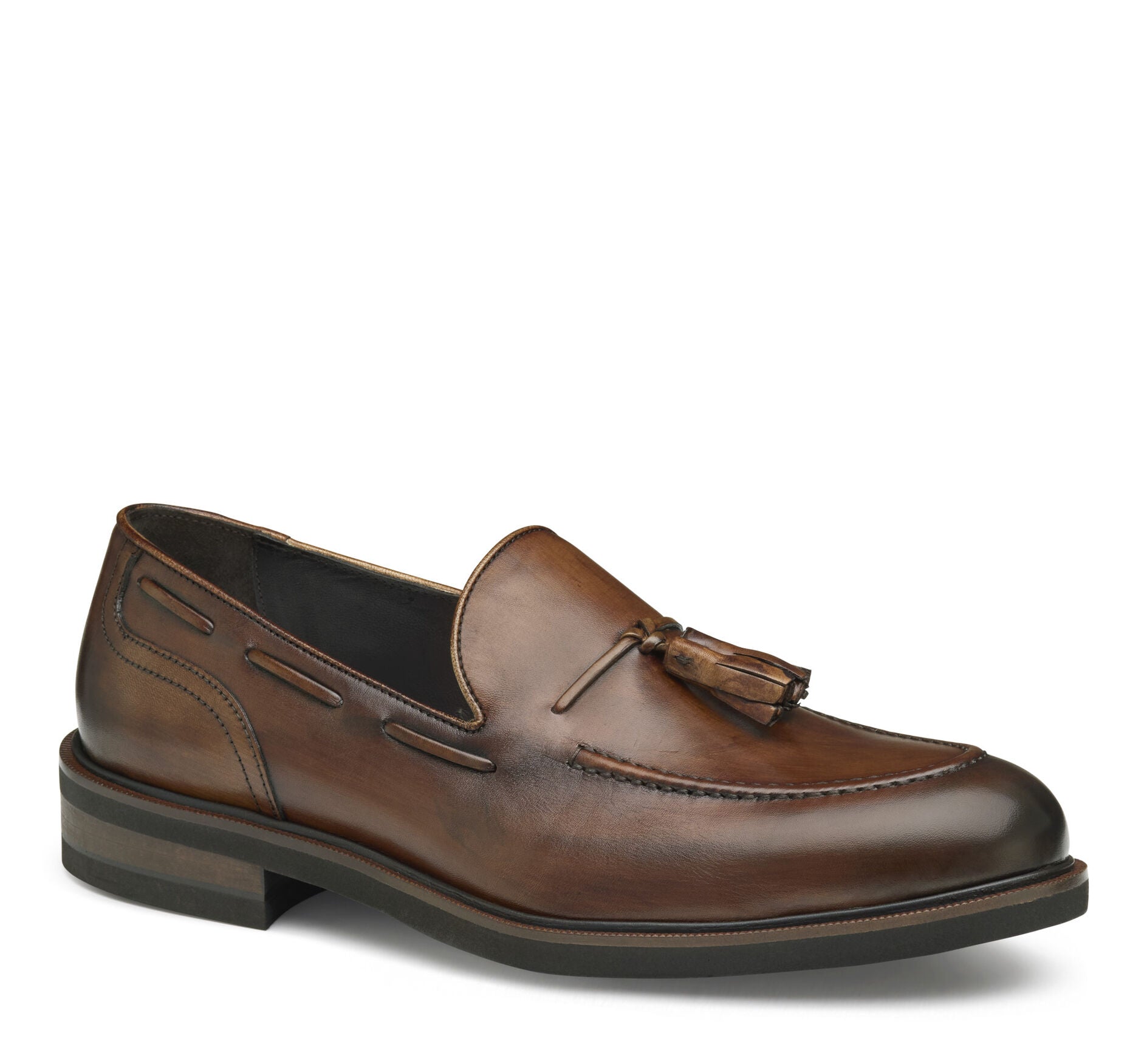 Brown Italian Calfskin-Johnston & Murphy Hartley Tassel Slip-On Dress Casual Loafer