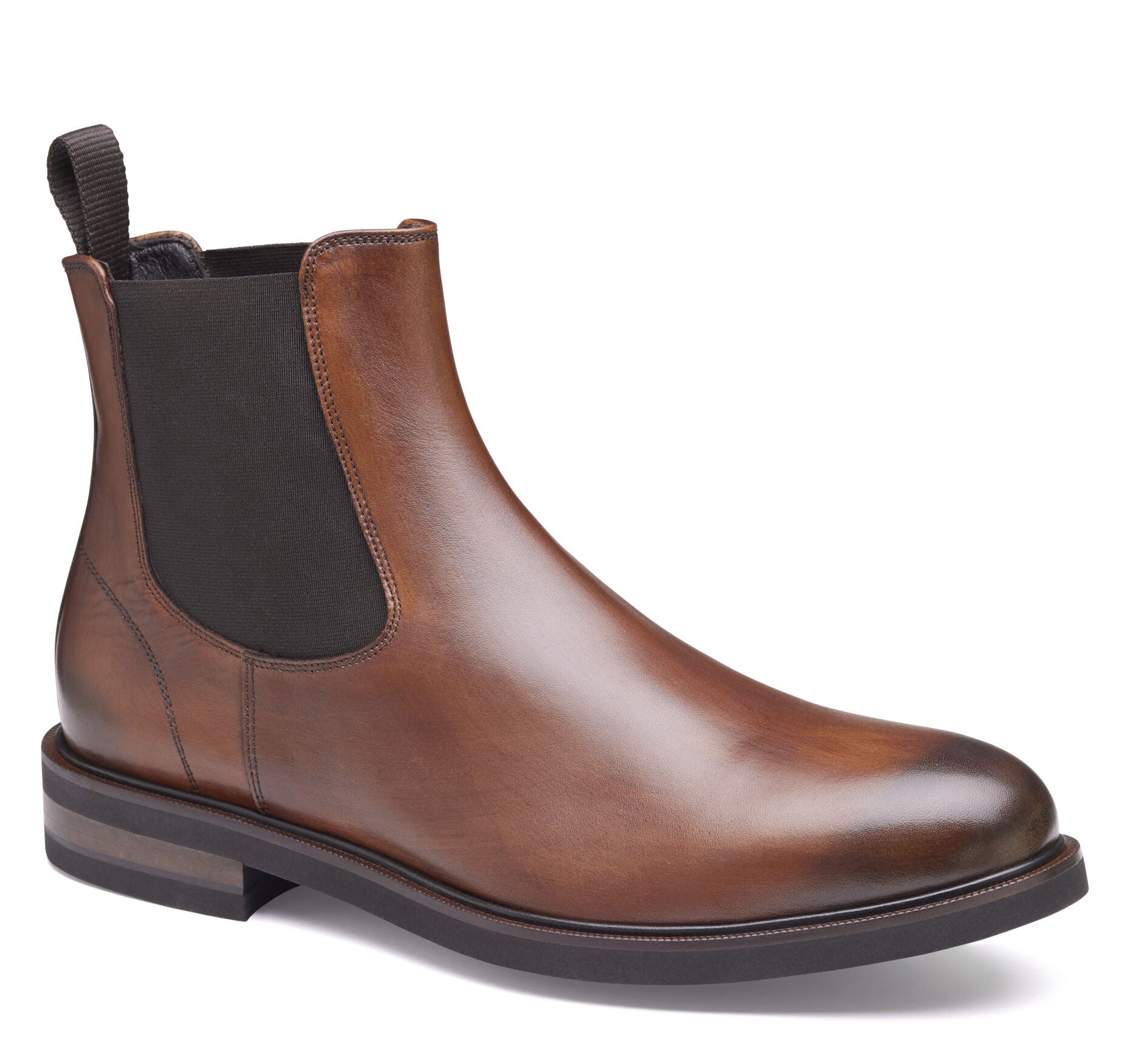 Brown Italian Calfskin-Johnston & Murphy Hartley Chelsea Boot Slip-On Dress Casual Boot