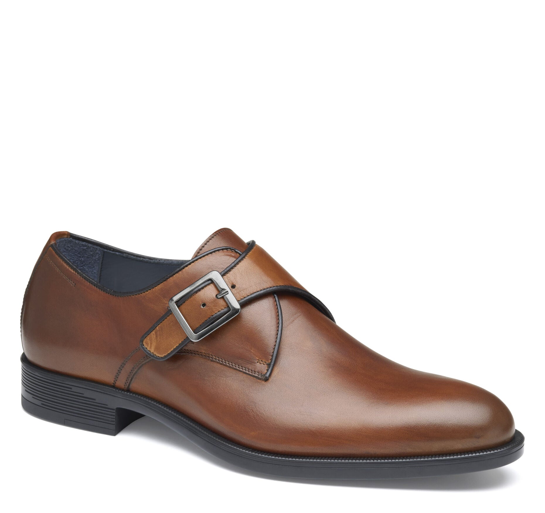 Tan Italian Calfskin-Johnston & Murphy Flynch Monk Strap Slip-On Dress Shoe