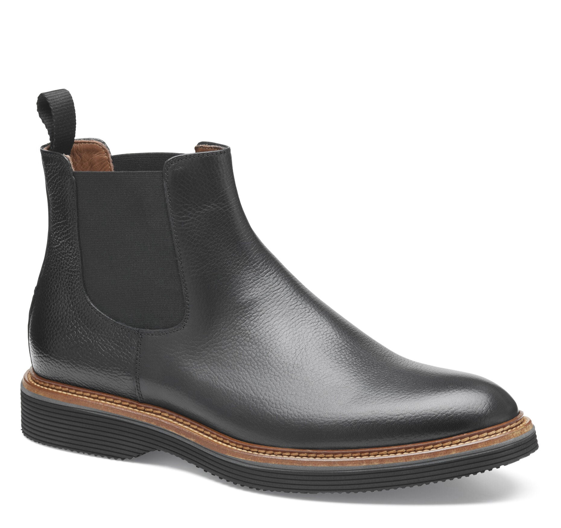 Black Tumbled Calfskin-Johnston & Murphy Jenson Chelsea Boot Slip-On Dress Casual Shoe