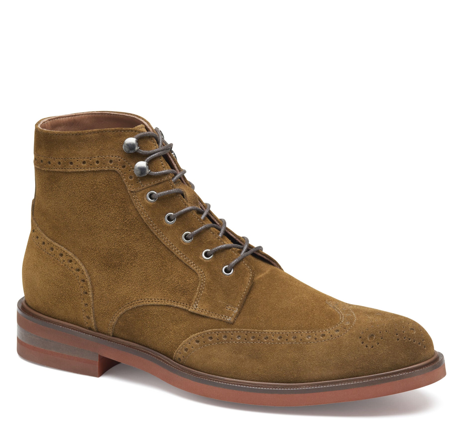 Snuff Italian Suede-Johnston & Murphy Hartley Wingtip Boot Lace-Up Dress Casual Shoe