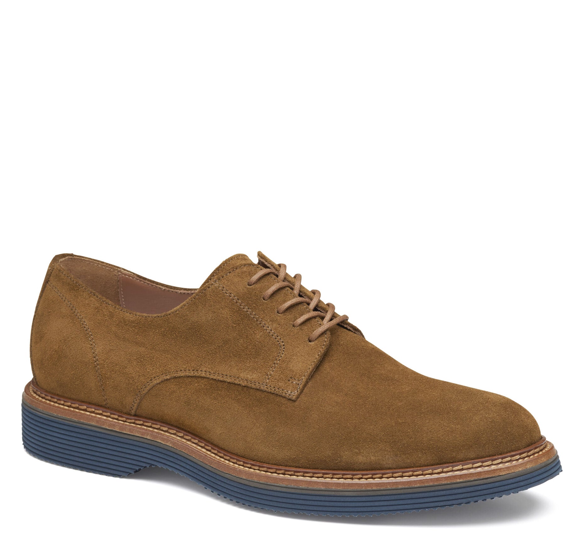 Snuff Suede-Johnston & Murphy Jenson Plain Toe Lace-Up Dress Casual Shoe