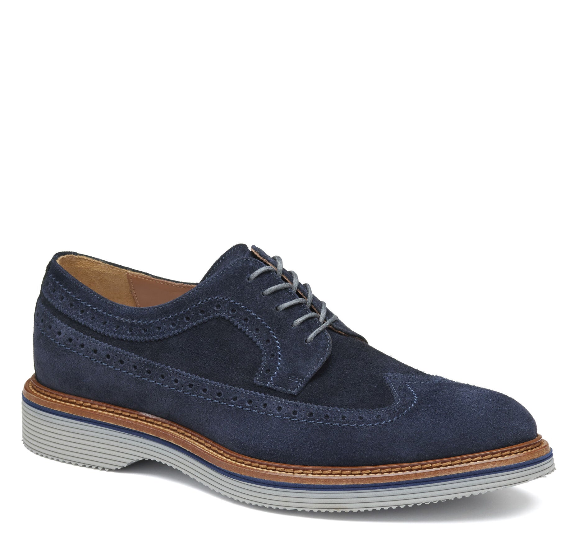 Navy Suede-Johnston & Murphy Jenson Longwing Lace-Up Dress Casual Shoe