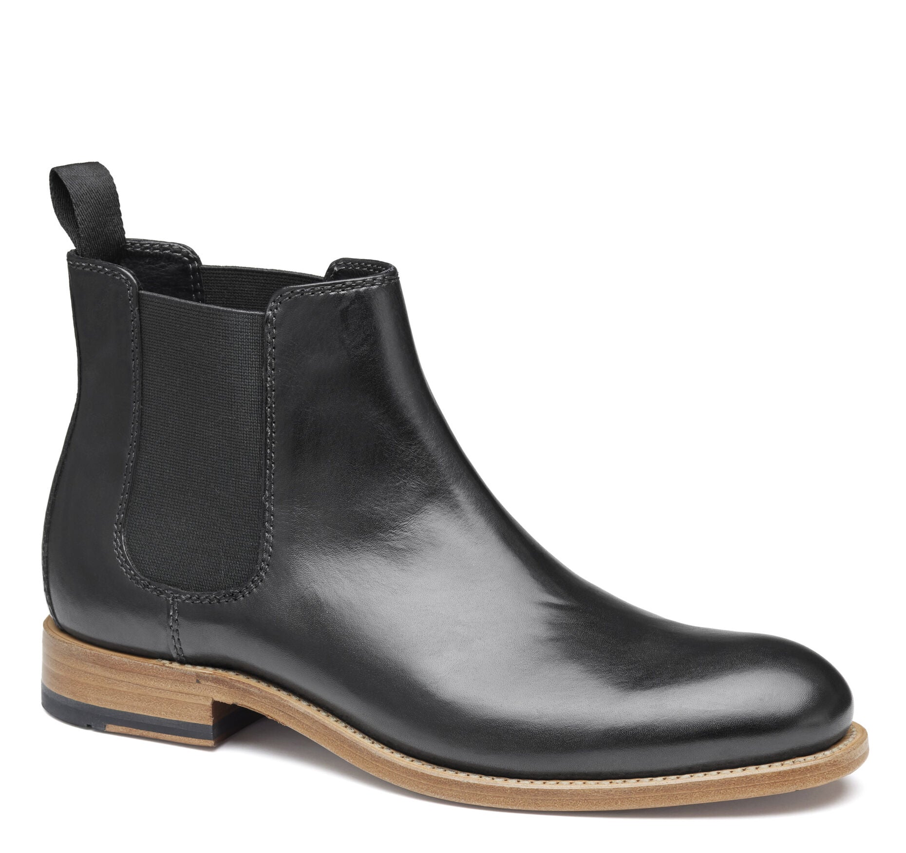 Black Dip-Dyed Calfskin-Johnston & Murphy Dudley Chelsea Boot Slip-On Dress Shoe