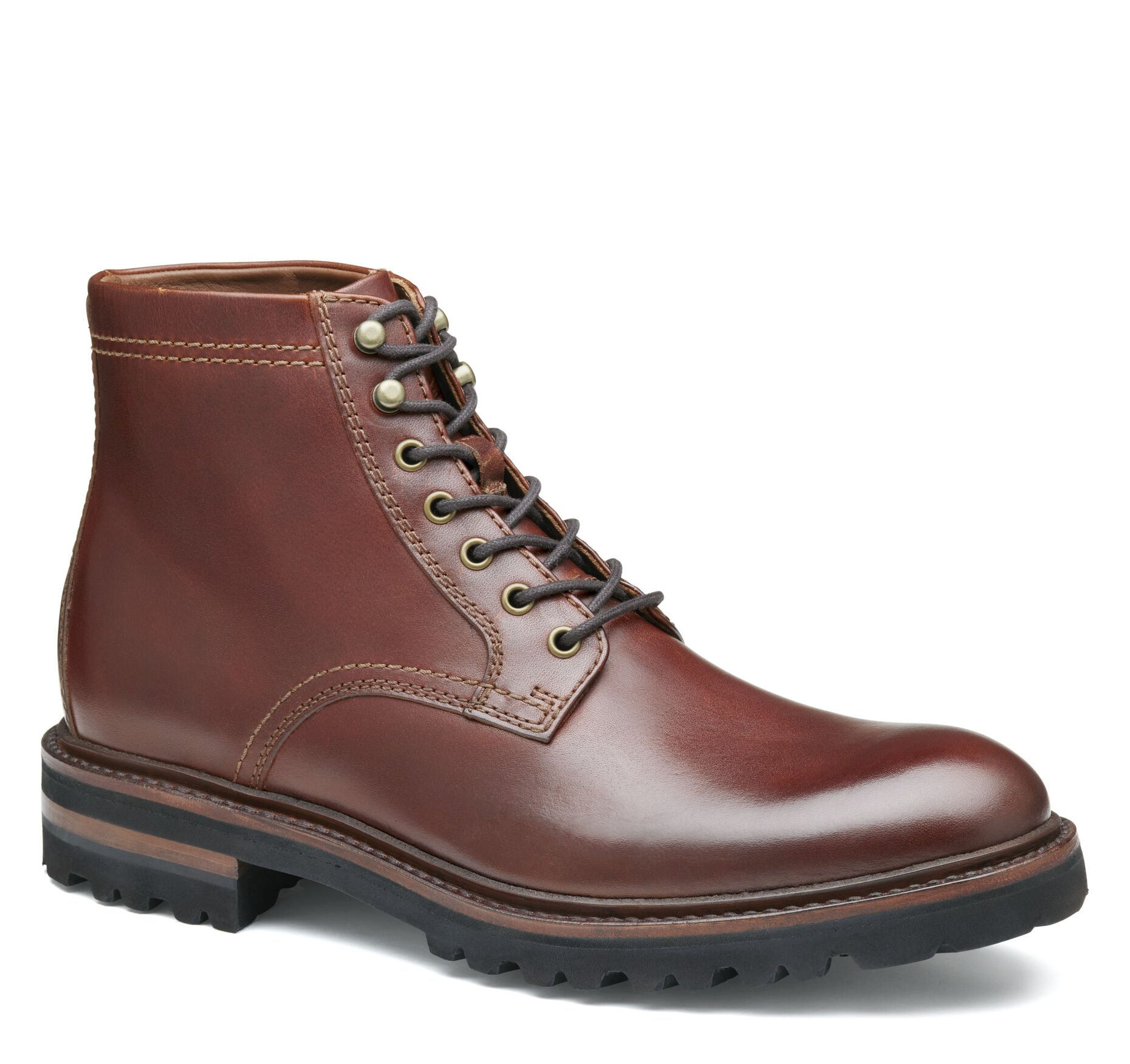 Mahogany Full Grain-Johnston & Murphy Dudley Lug Plain Toe Lace-Up Dress Boot