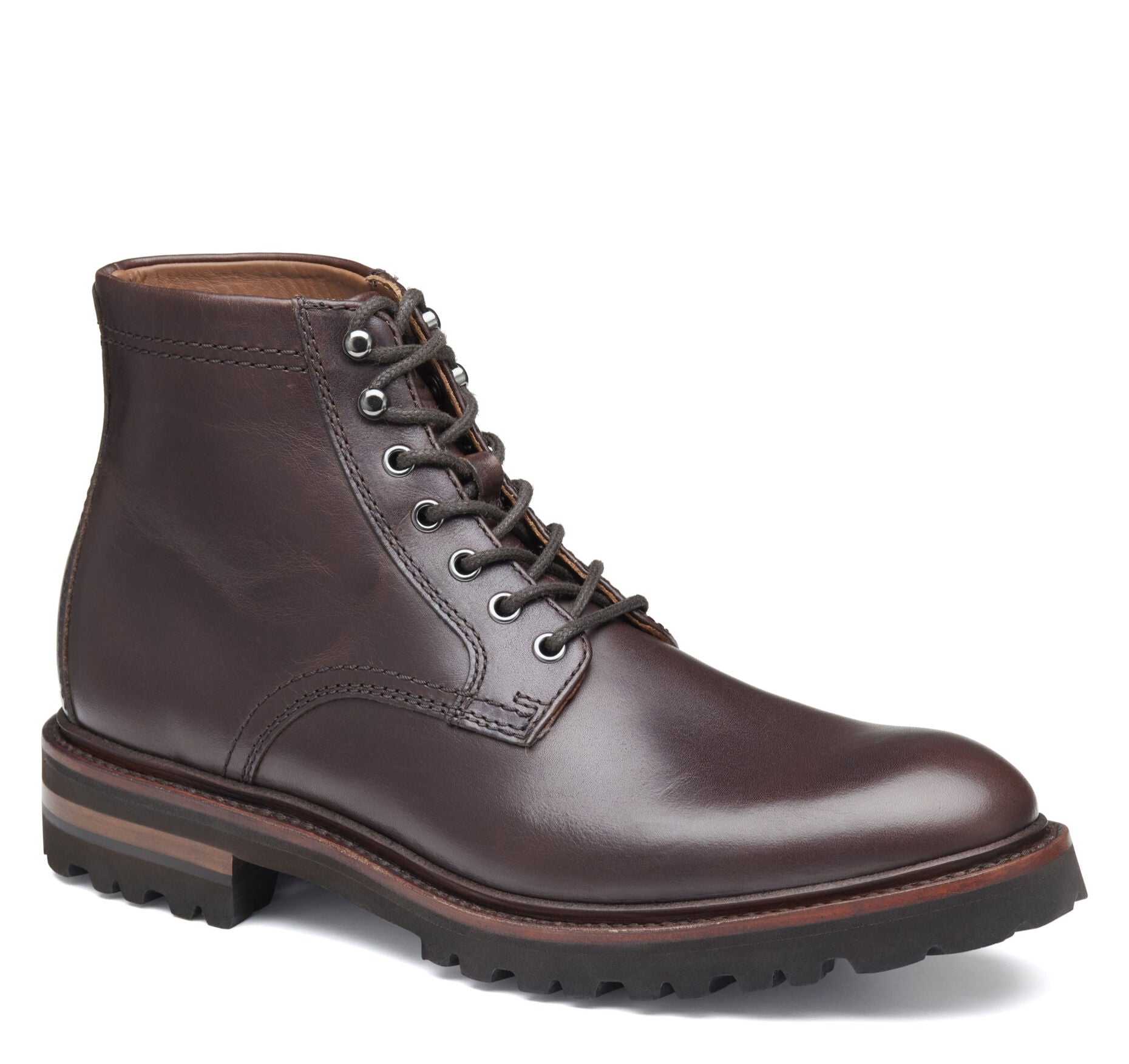 Dark Brown Full Grain-Johnston & Murphy Dudley Lug Plain Toe Lace-Up Dress Boot