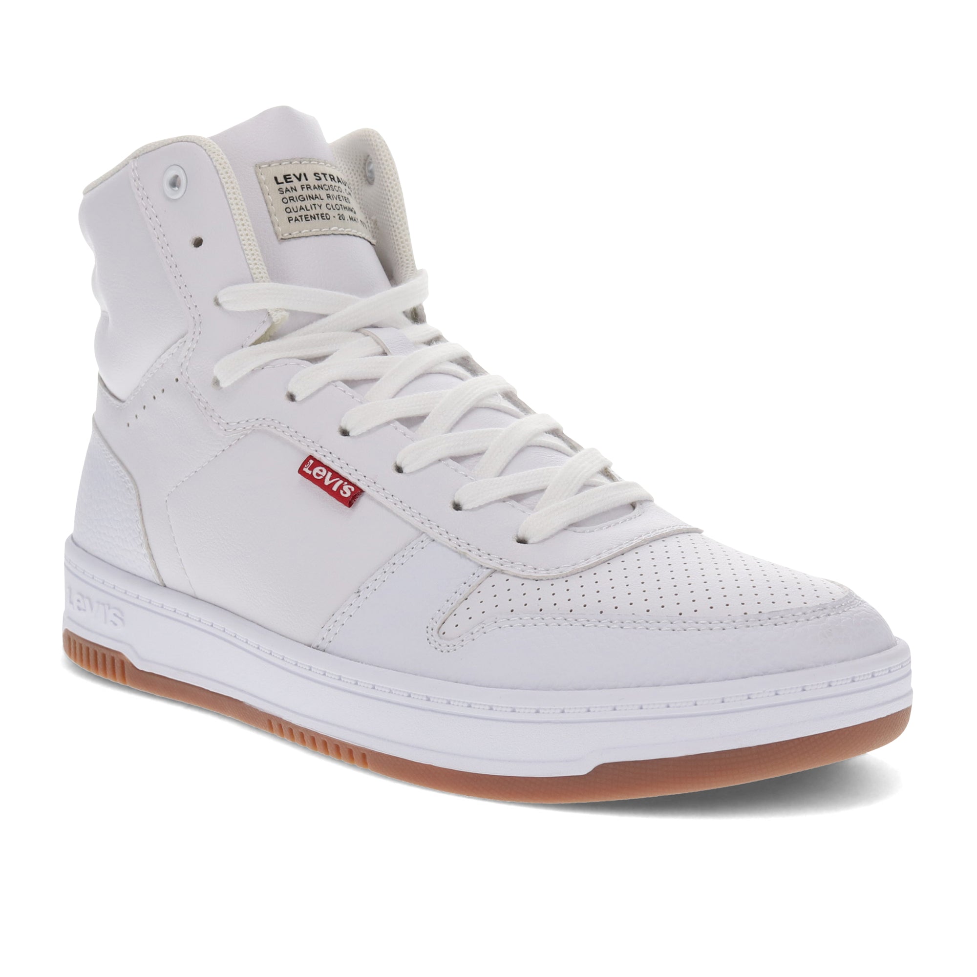 White/Gum-Levi's Mens Drive Hi Synthetic Leather Casual Hightop Sneaker Shoe