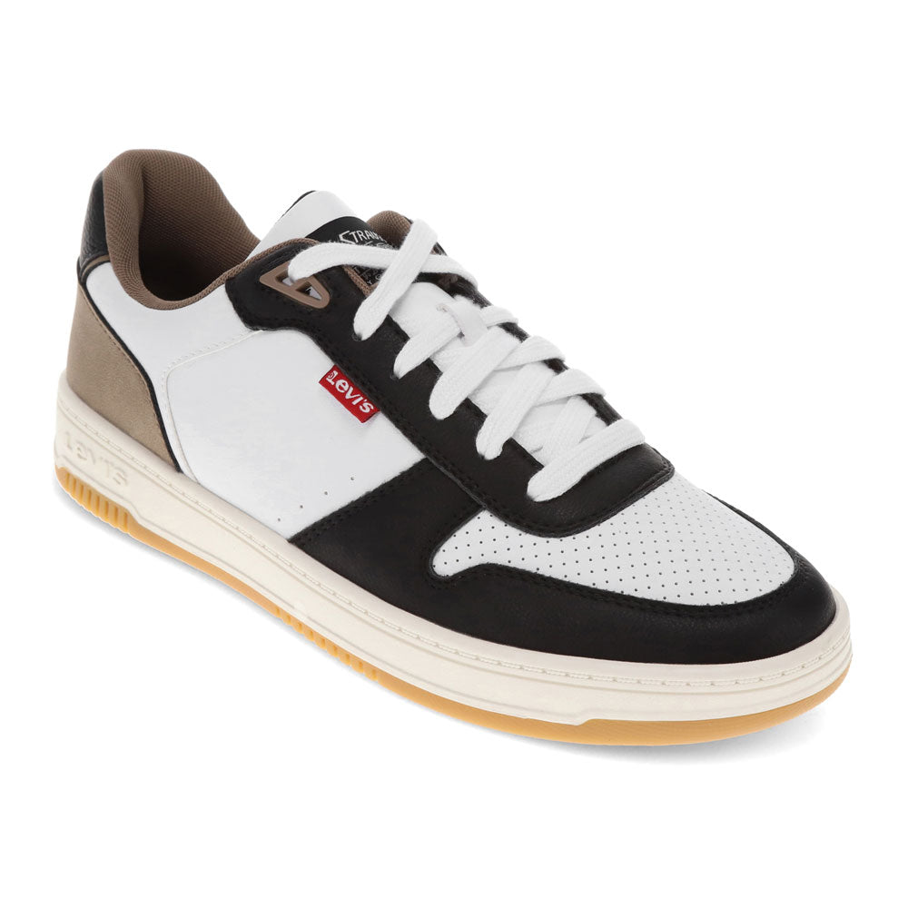 White/Black/Khaki-Levi's Mens Drive Lo Synthetic Leather Casual Lace Up Sneaker Shoe