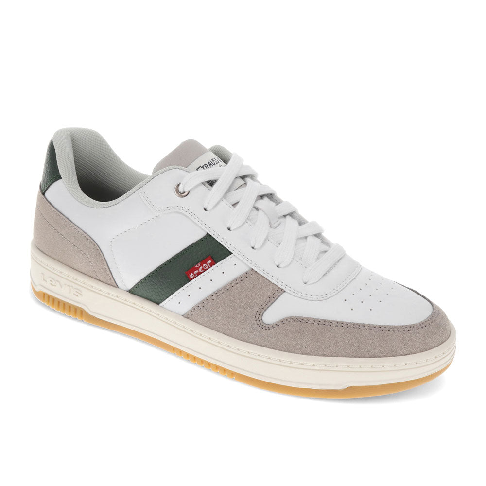 White/Cappuccino/Forest Green-Levi's Mens Drive Lo Synthetic Leather Casual Lace Up Sneaker Shoe