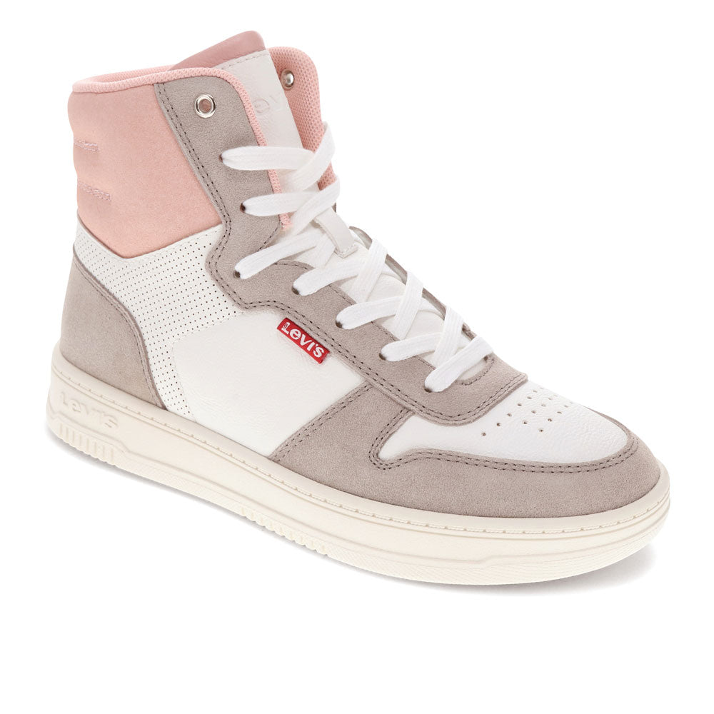 Winter White/Taupe-Levi's Womens Drive Hi 2 Vegan Leather Casual Hightop Sneaker Shoe