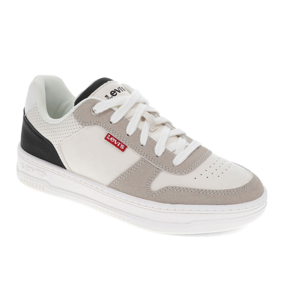 White/Sand/Black-Levi's Womens Drive Lo Synthetic Leather Casual Lace Up Sneaker Shoe