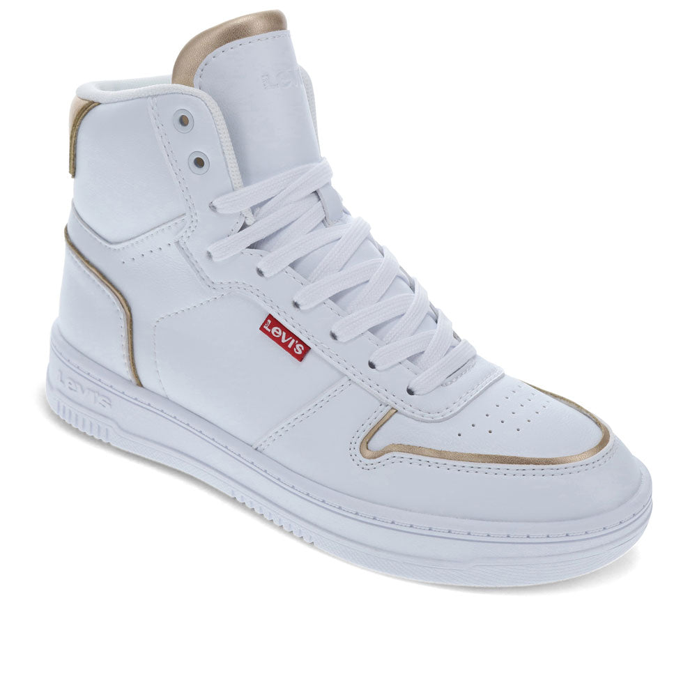 White/Gold-Levi's Womens Drive Hi Synthetic Leather Casual Hightop Sneaker Shoe