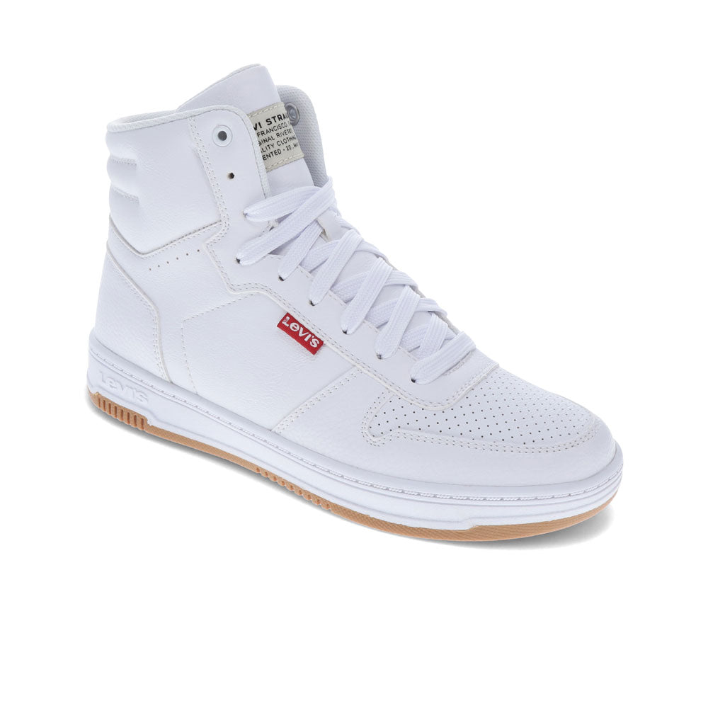 White/Gum-Levi's Kids Drive Hi Unisex Vegan Synthetic Leather Casual Hightop Sneaker Shoe