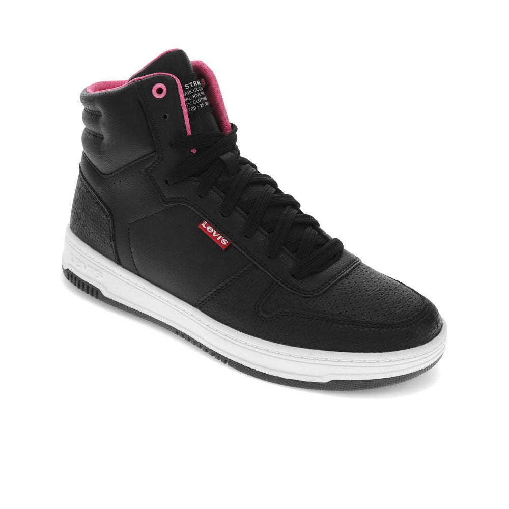 Black/Pink-Levi's Kids Drive Hi Unisex Vegan Synthetic Leather Casual Hightop Sneaker Shoe