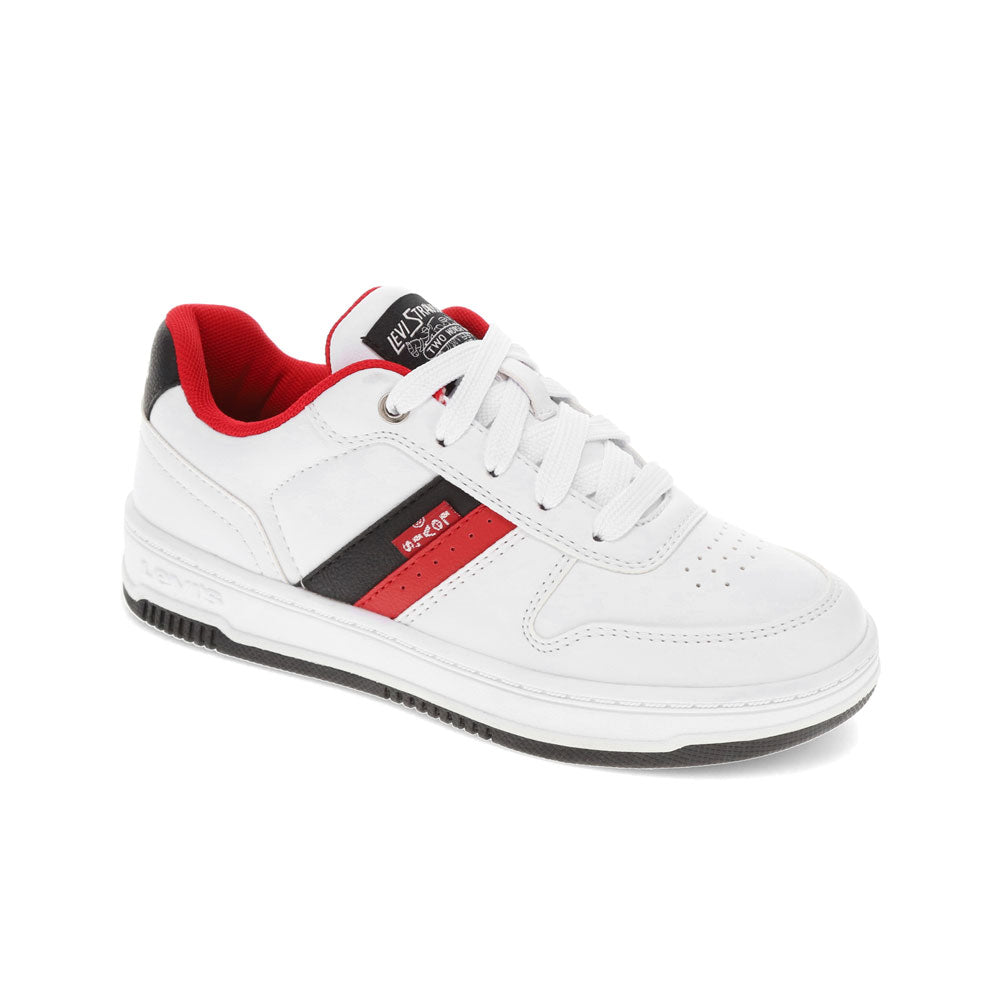 White/Black/Red-Levi's Kids Drive Lo Unisex Synthetic Leather Casual Lowtop Sneaker Shoe