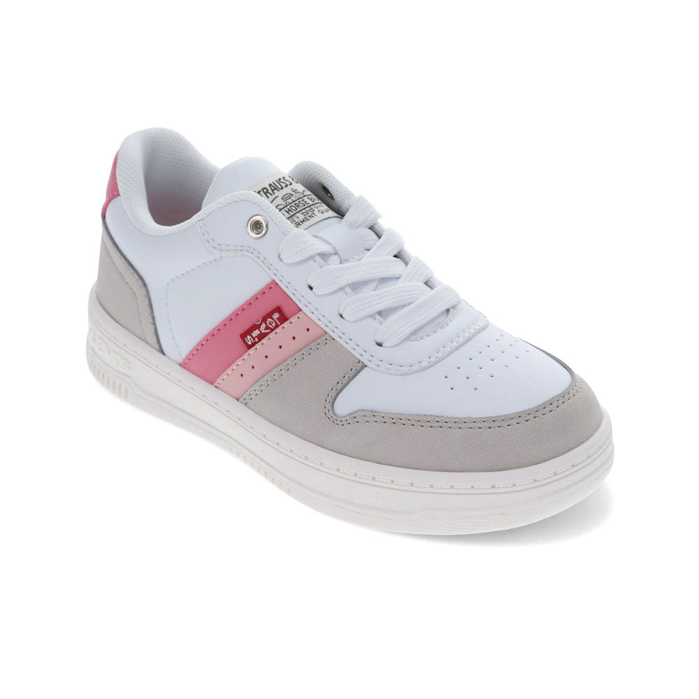 White/Cement/Rose-Levi's Kids Drive Lo Unisex Synthetic Leather Casual Lowtop Sneaker Shoe