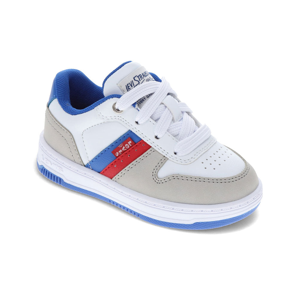 White/Blue/Red-Levi's Toddler Drive Lo Unisex Synthetic Leather Casual Lowtop Sneaker Shoe