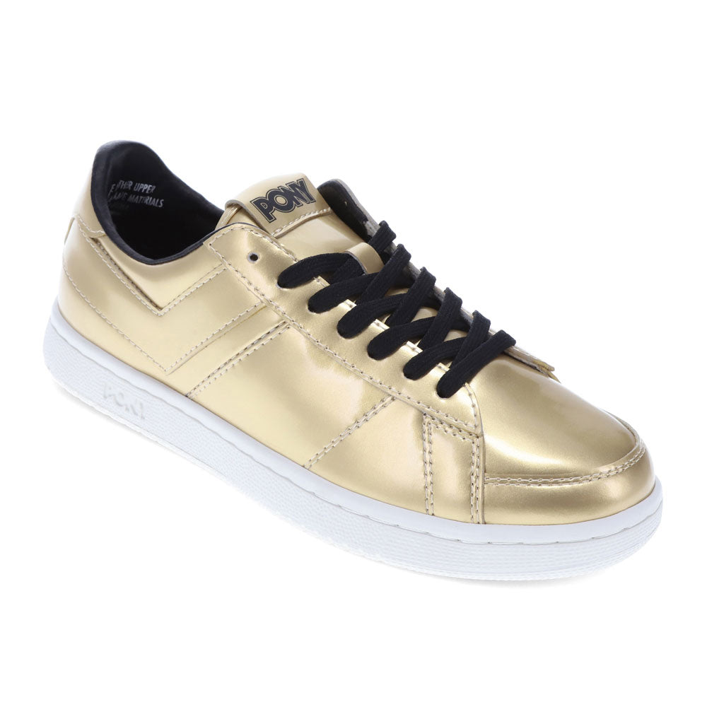 Gold-PONY Mens M-80 Low Metallic Genuine Leather Premium Lace Up Athletic Sneaker Shoe