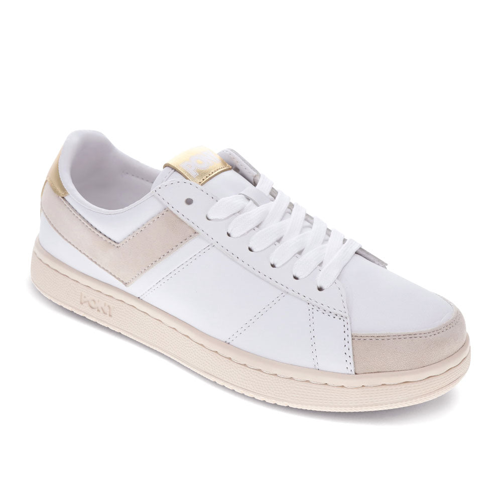 White-PONY Mens M-Pro Low Metallic Genuine Leather Premium Lace Up Athletic Sneaker Shoe