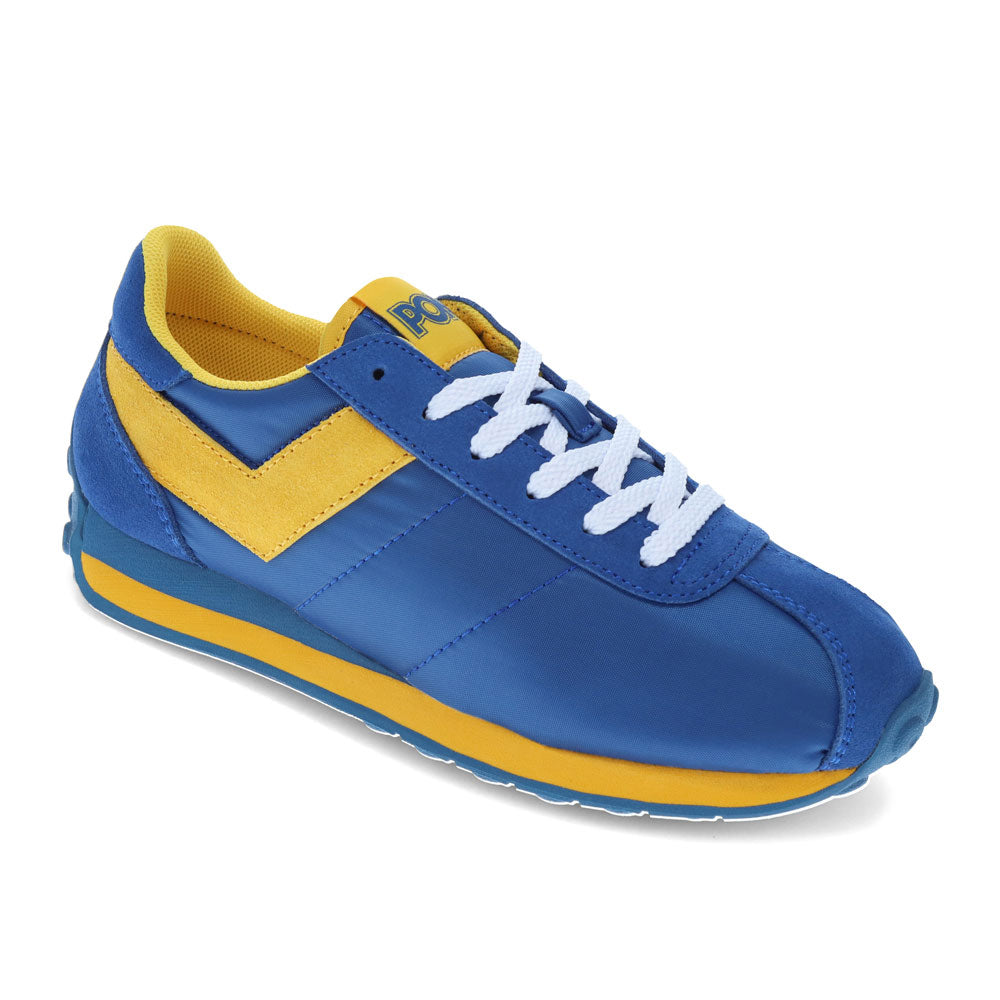 Blue/Yellow-PONY Mens Run 78 Genuine Suede and Nylon Premium Lace Up Athletic Sneaker Shoe