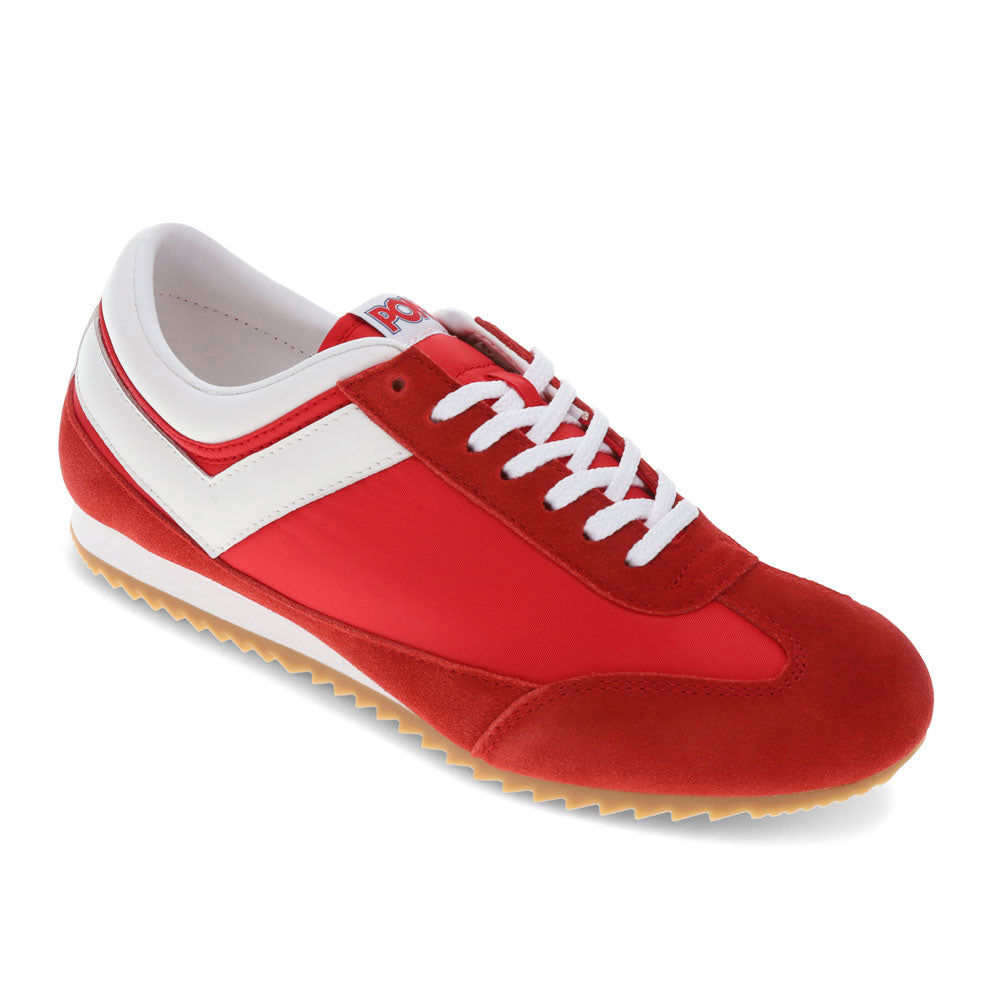 Red/White-PONY Mens Racer Genuine Suede and Nylon Premium Lace Up Athletic Sneaker Shoe